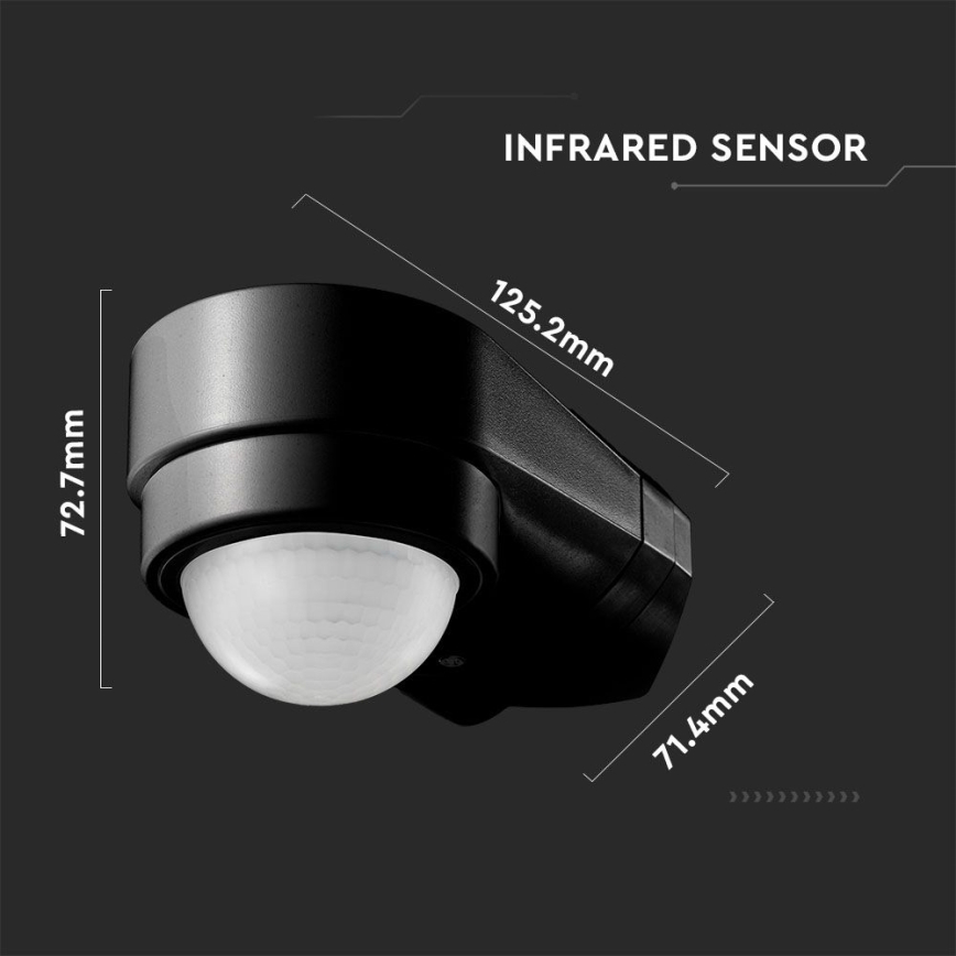 Sensor exterior de movimento por infravermelhos 240° 600W/230V IP65 preto