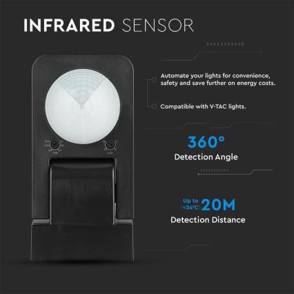 Sensor exterior de movimento por infravermelhos 360° 1000W/230V IP65 preto