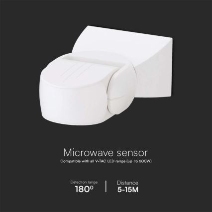 Sensor exterior de movimento por microondas 180° 230V IP65 branco