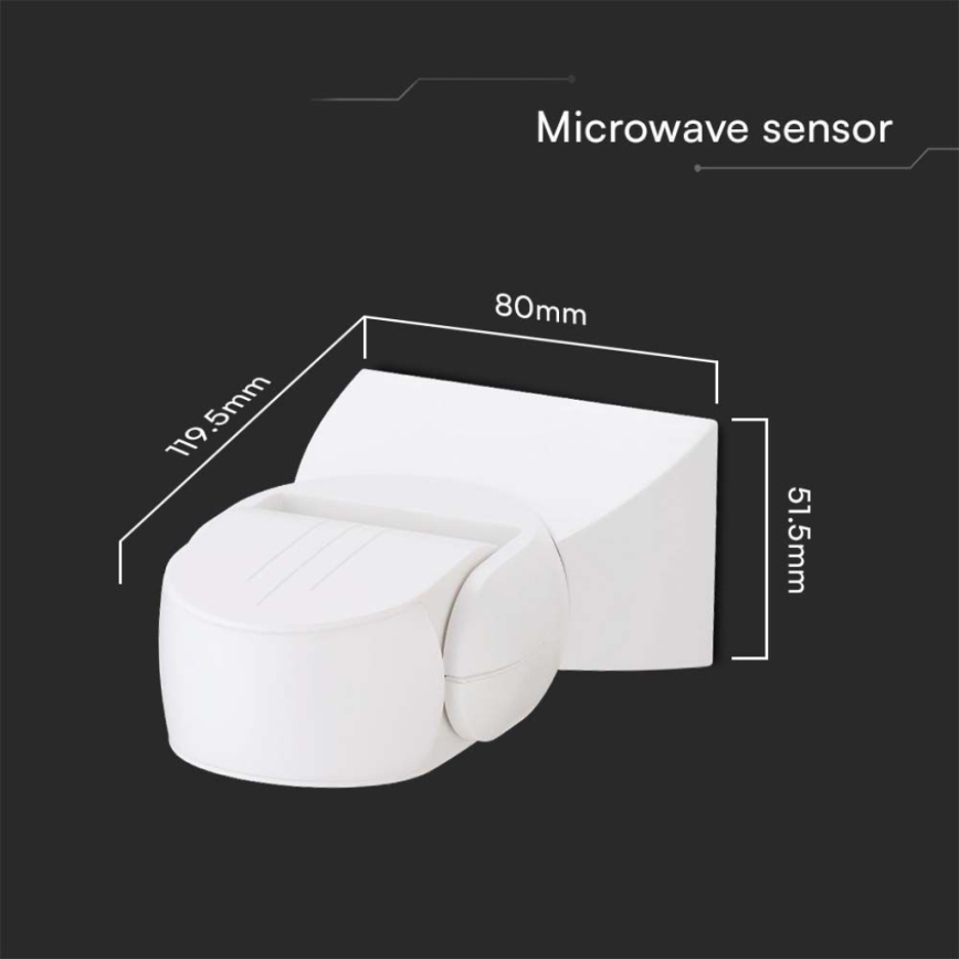 Sensor exterior de movimento por microondas 180° 230V IP65 branco