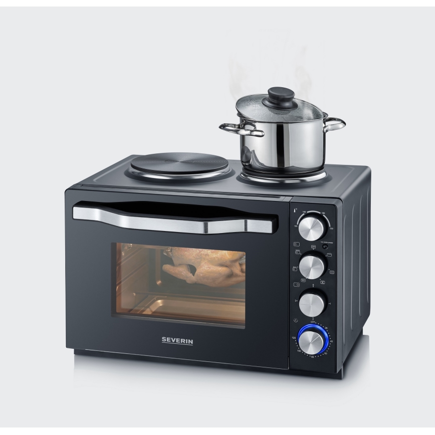 Severin TO 2074 - Forno de convecção com grelhador e placas de cozedura 2500W/230V 30 l preto