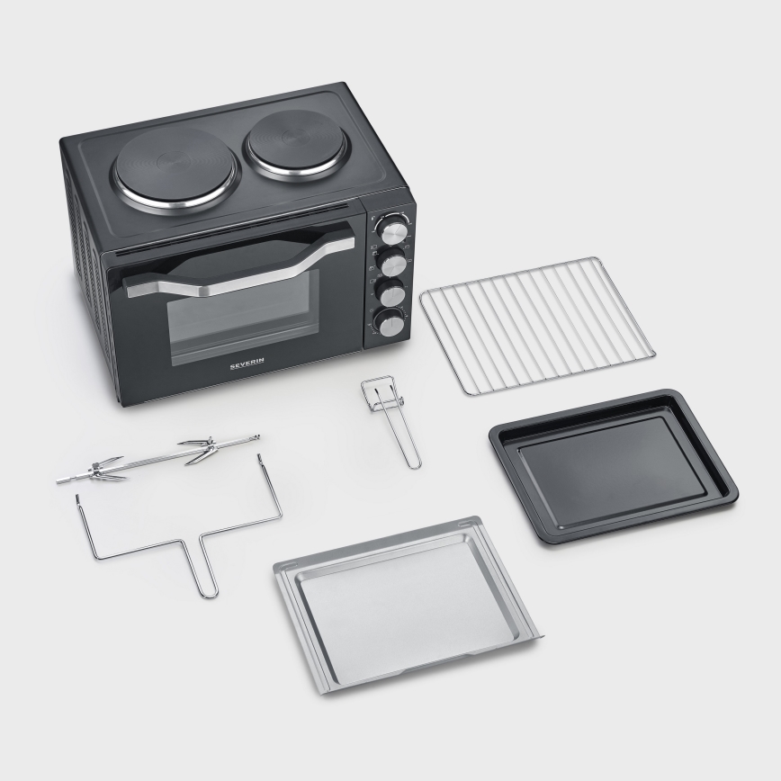 Severin TO 2074 - Forno de convecção com grelhador e placas de cozedura 2500W/230V 30 l preto