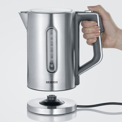 Severin WK 3418 - Chaleira elétrica de aquecimento rápido 1,7 l, 3000 W/230 V, em aço inoxidável, preta