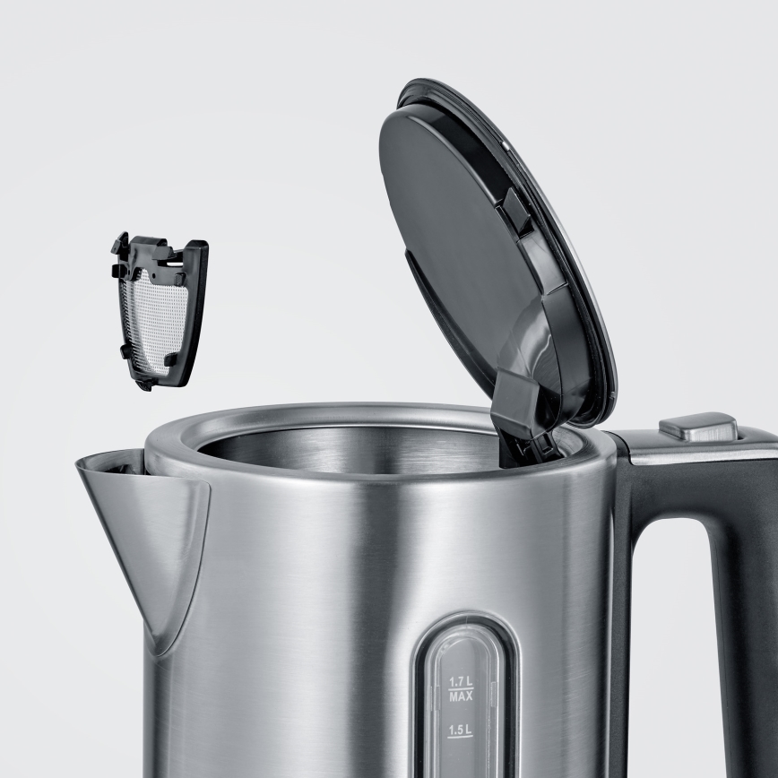 Severin WK 3418 - Chaleira elétrica de aquecimento rápido 1,7 l, 3000 W/230 V, em aço inoxidável, preta