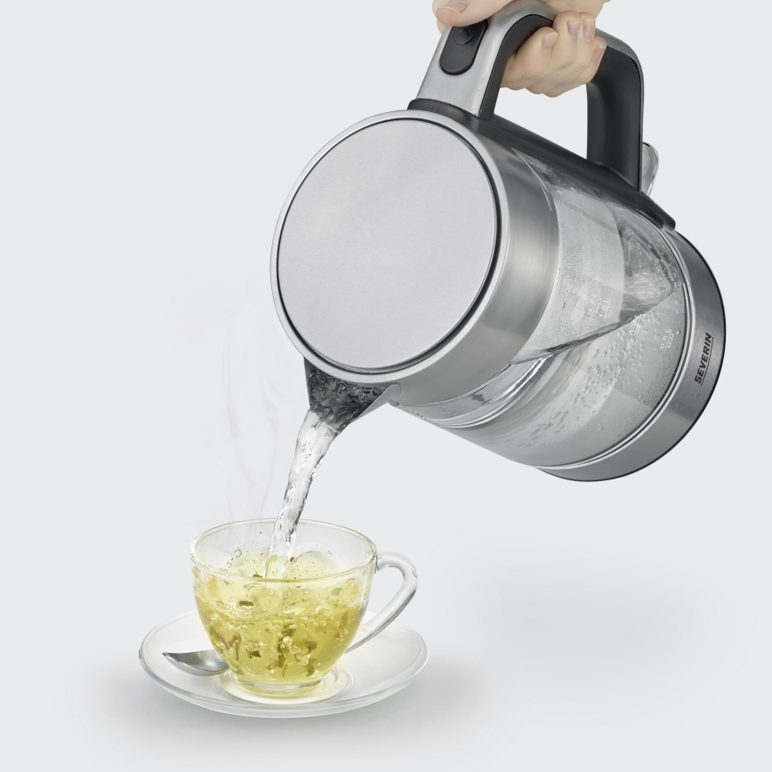 Severin WK 3420 - Chaleira elétrica rápida 1,7 l 2200 W/230 V aço inoxidável/vidro