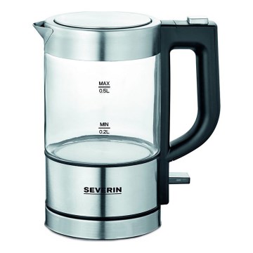 Severin WK 3472 - Chaleira elétrica rápida 0,5 L 1100W/230V inox/vidro