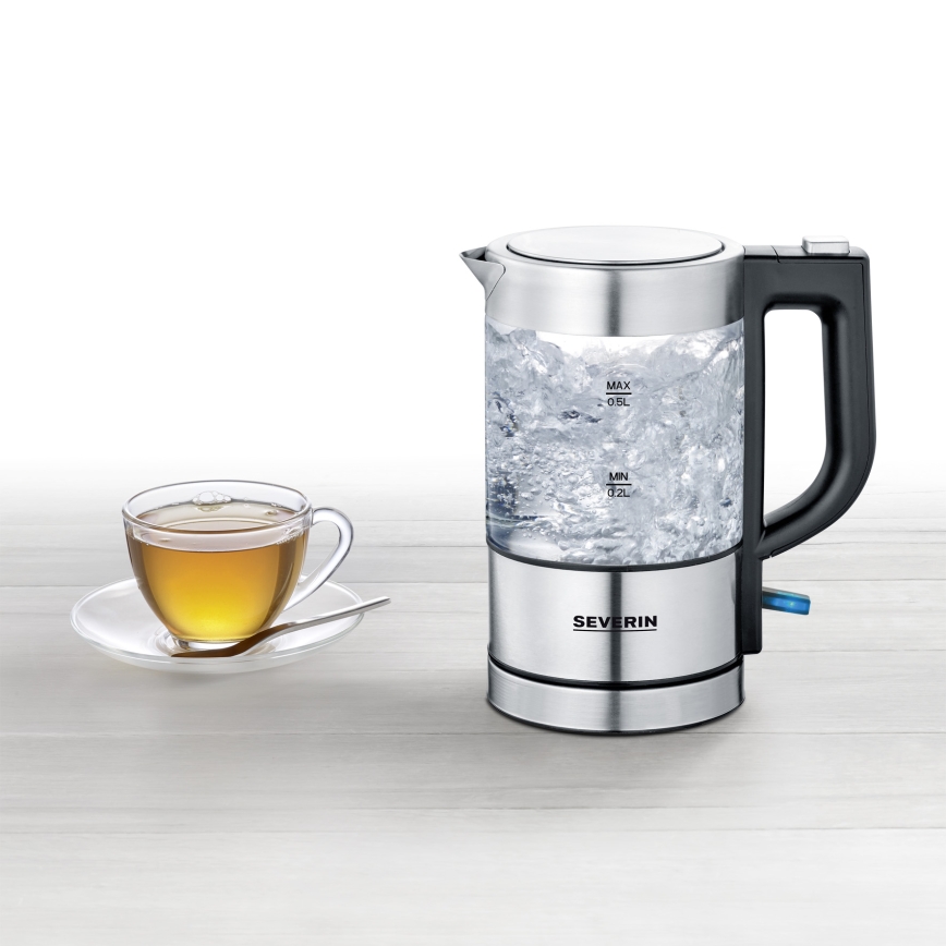 Severin WK 3472 - Chaleira elétrica rápida 0,5 L 1100W/230V inox/vidro