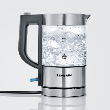 Severin WK 3472 - Chaleira elétrica rápida 0,5 L 1100W/230V inox/vidro