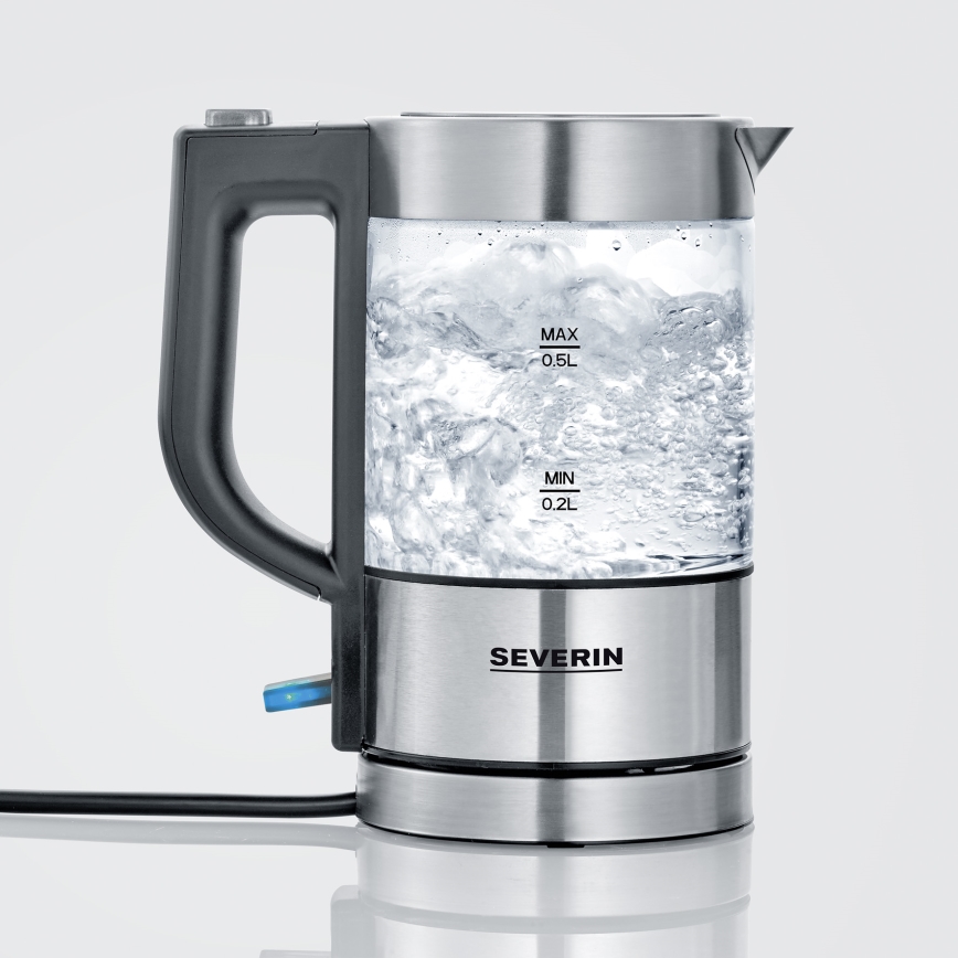 Severin WK 3472 - Chaleira elétrica rápida 0,5 L 1100W/230V inox/vidro