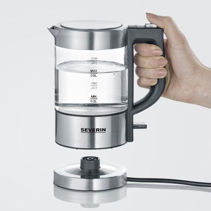 Severin WK 3472 - Chaleira elétrica rápida 0,5 L 1100W/230V inox/vidro