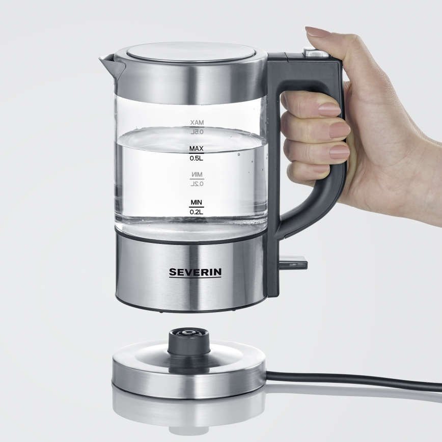 Severin WK 3472 - Chaleira elétrica rápida 0,5 L 1100W/230V inox/vidro