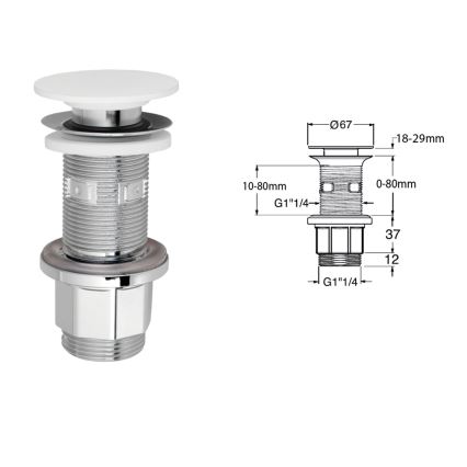 Silfra - Válvula de escoamento para lavatório Ø 6,7 cm branco/cromo brilhante