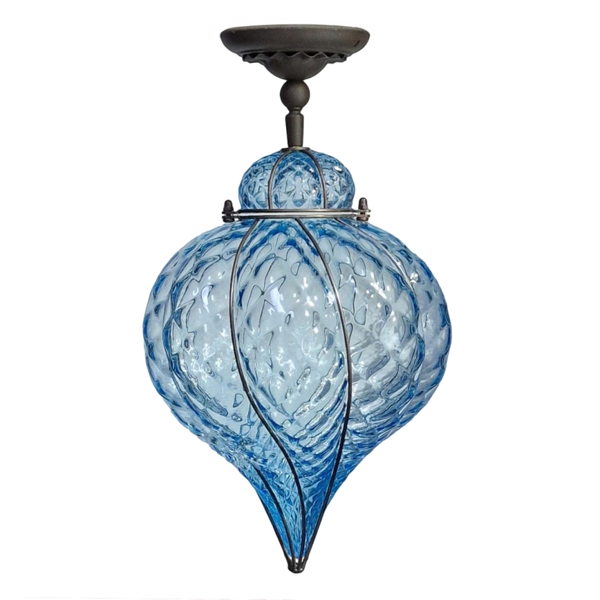 SIRU - Candeeiro integrado GOCCIA 1xE27/60W/230V diâmetro 25 cm azul/castanho Vidro veneziano