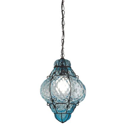 SIRU- Candeeiro suspenso CLASSIC 1xE27/60W/230V diâmetro 30 cm azul/preto Vidro veneziano