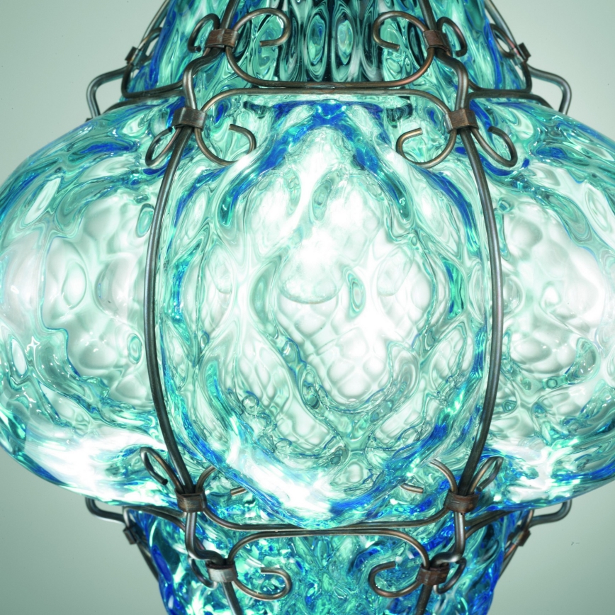 SIRU- Candeeiro suspenso CLASSIC 1xE27/60W/230V diâmetro 30 cm azul/preto Vidro veneziano