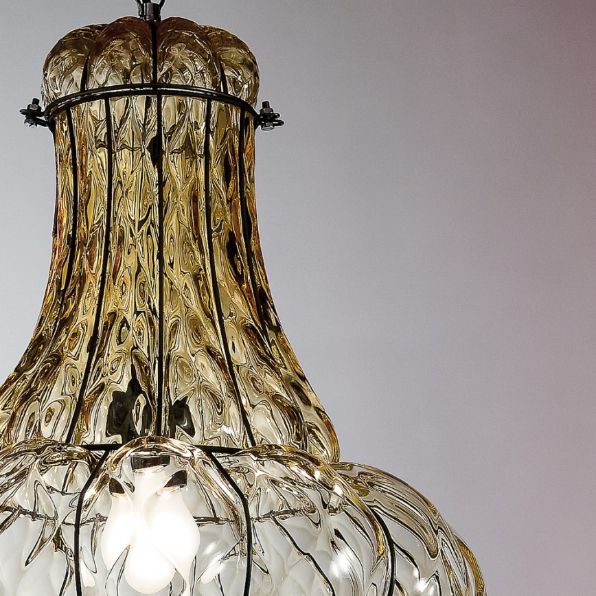 SIRU - Candeeiro suspenso DOGE 1xE27/60W/230V diâmetro 30 cm bege/preto Vidro veneziano