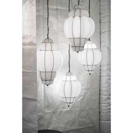 SIRU - Candeeiro suspenso RIVISTO 1xE27/60W/230V diâmetro 45 cm preto/branco Vidro veneziano