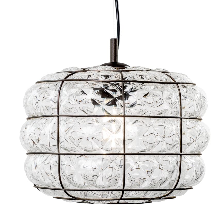 SIRU - Candeeiro suspenso TERRA 1xE27/60W/230V preto/transparente Vidro veneziano