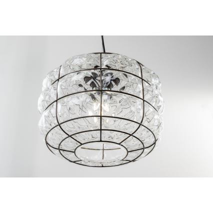 SIRU - Candeeiro suspenso TERRA 1xE27/60W/230V preto/transparente Vidro veneziano
