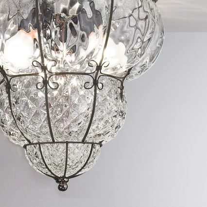 SIRU - Iluminação de teto CLASSIC 3xE14/40W/230V diâmetro 25 cm transparente/preto Vidro veneziano