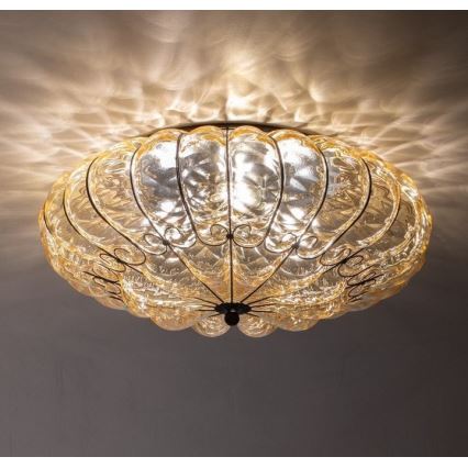 SIRU - Iluminação de teto SOLE 3xE14/40W/230V diâmetro 31 cm bege/cromado mate Vidro veneziano