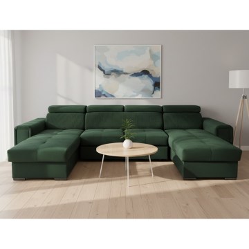 Sofá-cama com canto em U universal e espaço de arrumação SALVADA verde