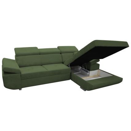 Sofá-cama de canto com arrumação em L CASTELO, canto direito, verde
