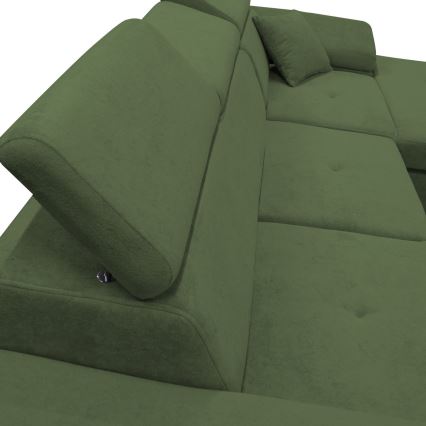 Sofá-cama de canto com arrumação em L CASTELO, canto direito, verde