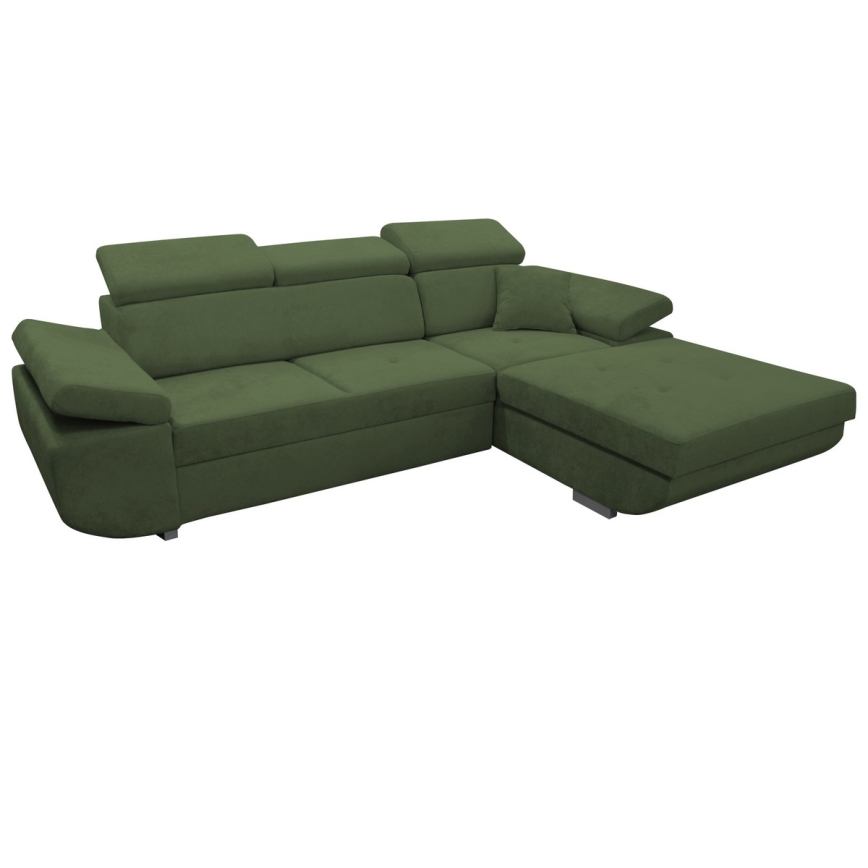 Sofá-cama de canto com arrumação em L CASTELO, canto direito, verde
