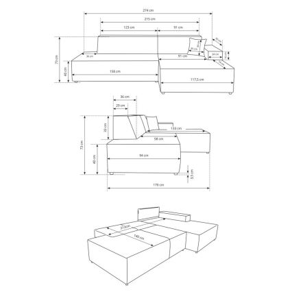 Sofá-cama de canto com arrumação em L TERAMO, canto direito, bege