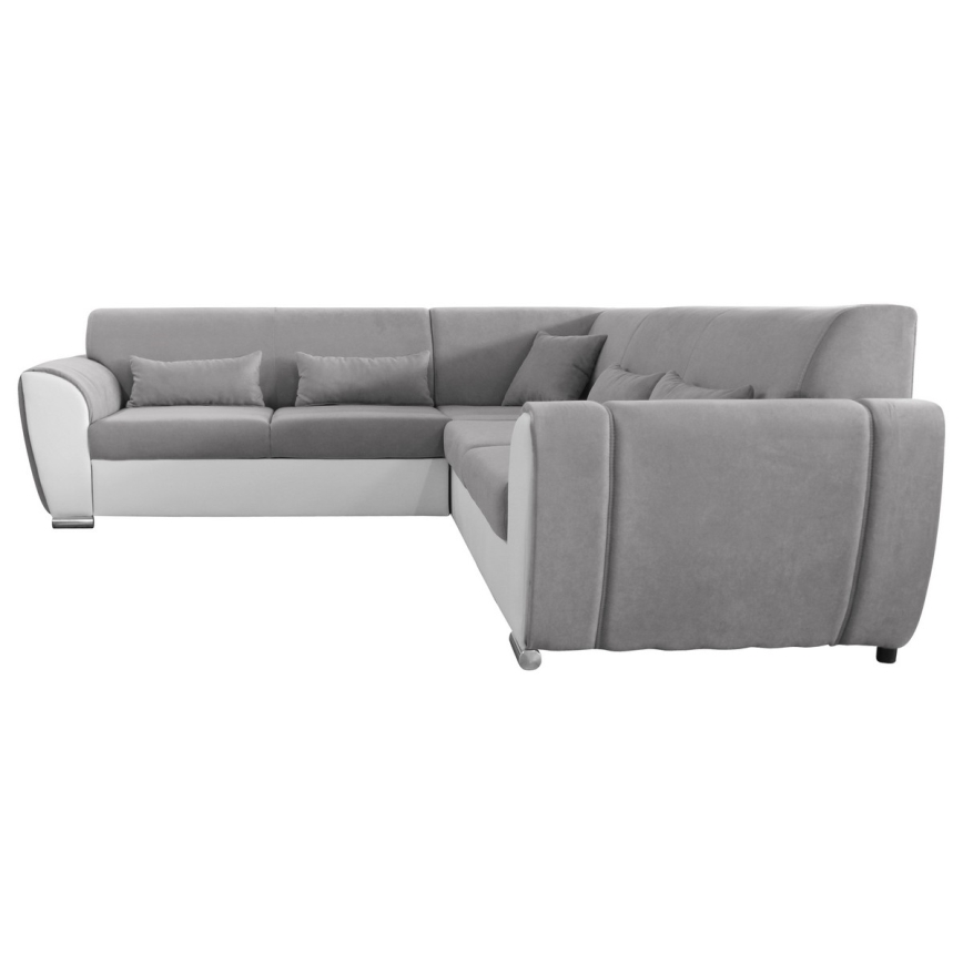 Sofá-cama de canto com arrumação em L VISEU, lado direito, cinzento/branco