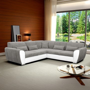 Sofá-cama de canto com arrumação em L VISEU, orientação à esquerda cinzento/branco