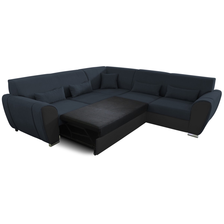 Sofá-cama de canto com arrumação em L VISEU, lado direito, antracite/preto
