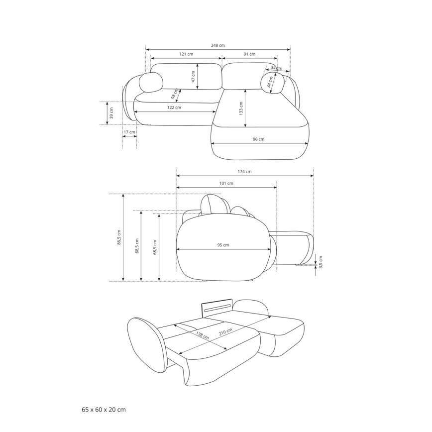 Sofá-cama de canto desdobrável com espaço de arrumação em L OLBIA, lado esquerdo, bege