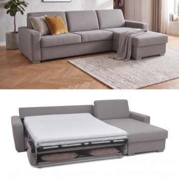 Sofá-cama de canto desdobrável para uso diário com espaço de arrumação em L LEKA direito cinza