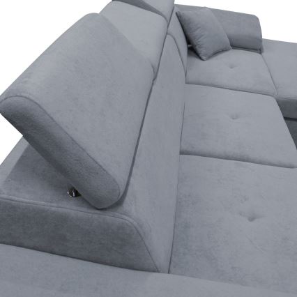 Sofá-cama de canto CASTELO em L, chaise à direita, com espaço de arrumação, cinzento escuro