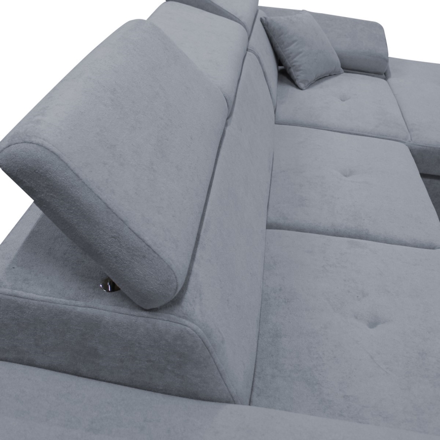 Sofá-cama de canto CASTELO em L, chaise à direita, com espaço de arrumação, cinzento escuro