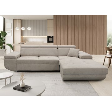 Sofá-cama de canto em L CASTELO, com espaço de arrumação, lado direito, cinzento