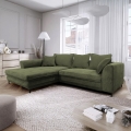 Sofá-cama de canto em L com arrumação LAGOA, lado esquerdo, verde
