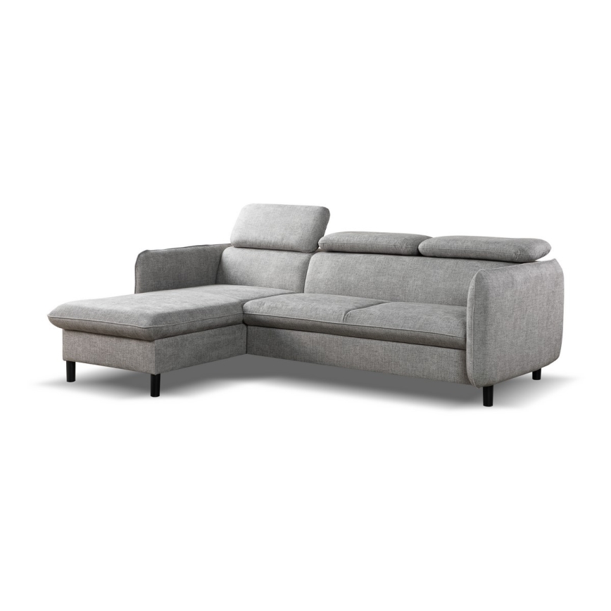 Sofá-cama de canto em L com arrumação NISA, cinzento, orientação à esquerda