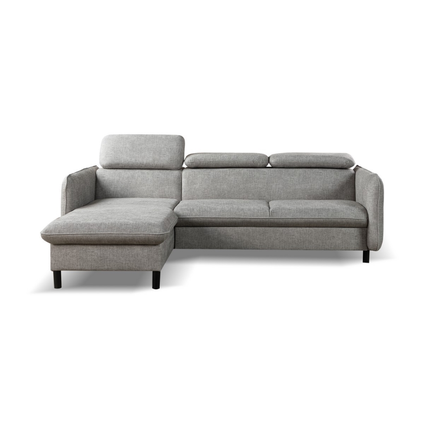 Sofá-cama de canto em L com arrumação NISA, cinzento, orientação à esquerda