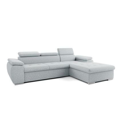 Sofá-cama de canto em L com arrumação PADUA, cinzento, com chaise à direita