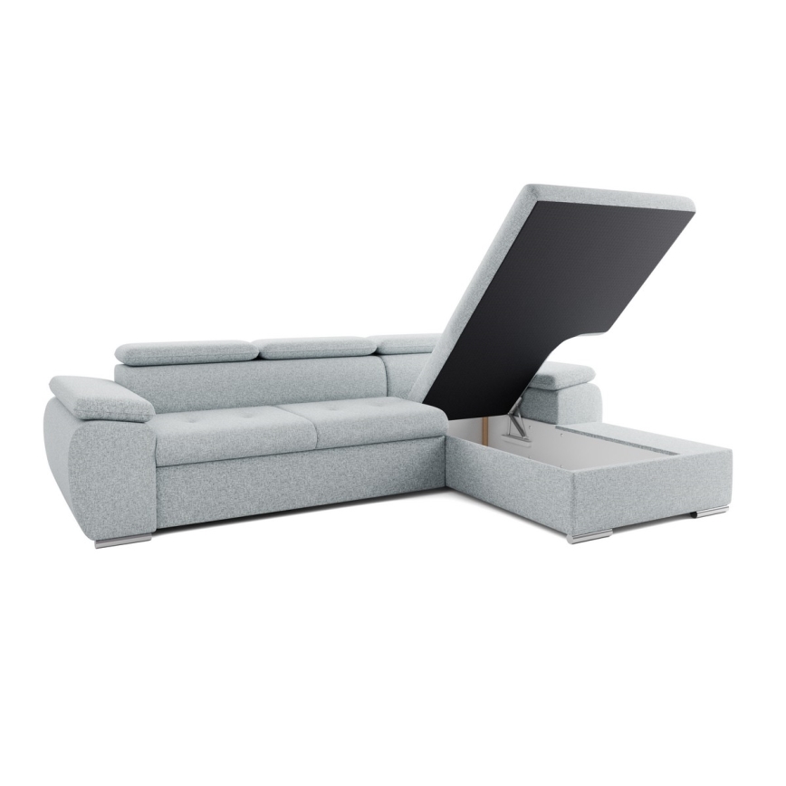 Sofá-cama de canto em L com arrumação PADUA, cinzento, com chaise à direita