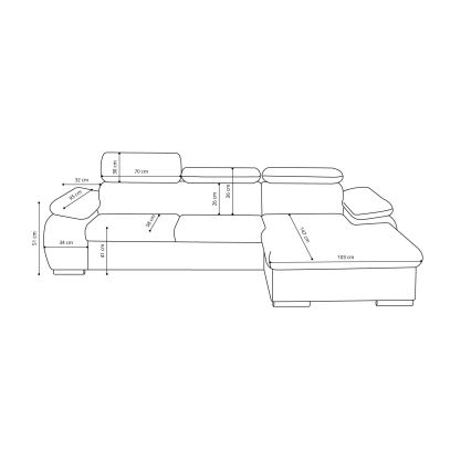 Sofá-cama de canto em L com arrumação PADUA, cinzento, com chaise à direita