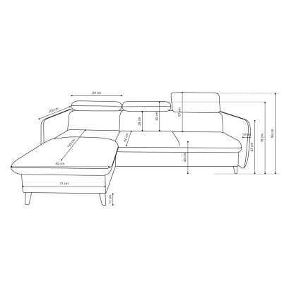 Sofá-cama de canto em L com espaço de arrumação NISA, cinzento, lado direito