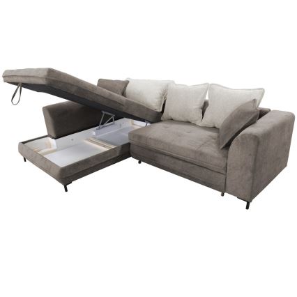 Sofá-cama de canto em L LAGOA com arrumação, orientação à esquerda, taupe/cinza