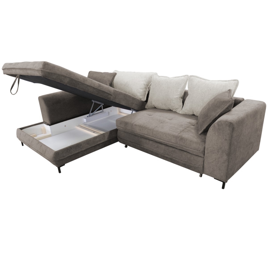 Sofá-cama de canto em L LAGOA com arrumação, orientação à esquerda, taupe/cinza