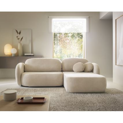 Sofá-cama de canto em L OLBIA com compartimento de arrumação, canto direito, bege