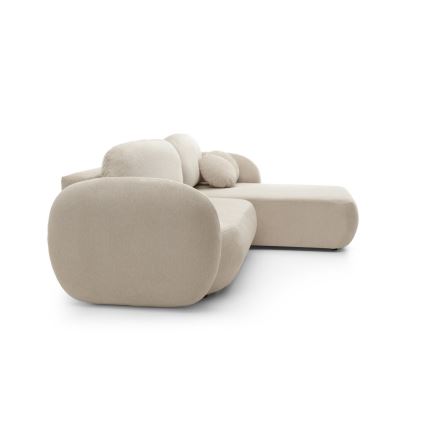 Sofá-cama de canto em L OLBIA com compartimento de arrumação, canto direito, bege