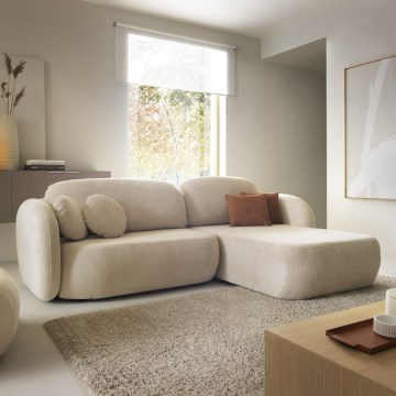 Sofá-cama de canto em L OLBIA com espaço de arrumação, versão direita, bege